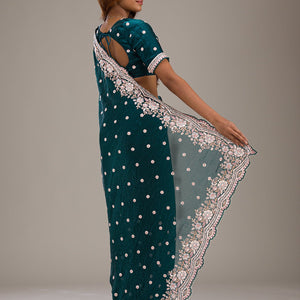Bottle Green Sequins Semi Crepe Saree