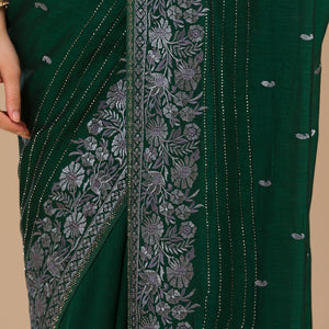 Bottle Green Threadwork Georgette Saree