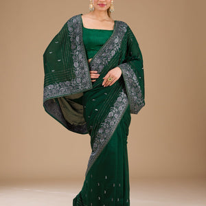 Bottle Green Threadwork Georgette Saree