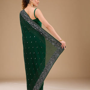 Bottle Green Threadwork Georgette Saree