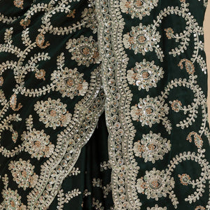 Bottle Green Threadwork Satin Saree