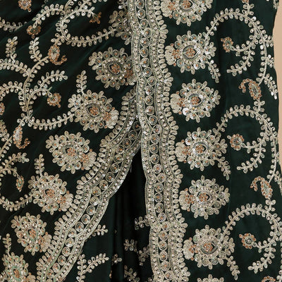 Bottle Green Threadwork Satin Saree