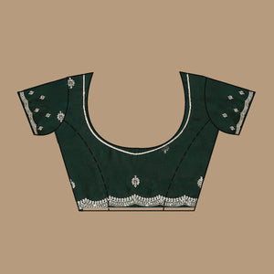 Bottle Green Threadwork Satin Saree