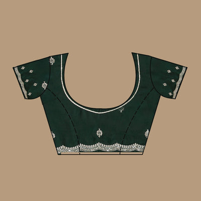 Bottle Green Threadwork Satin Saree