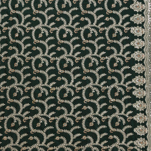 Bottle Green Threadwork Satin Saree