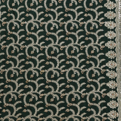 Bottle Green Threadwork Satin Saree