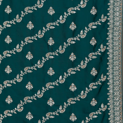 Bottle Green Threadwork Satin Saree