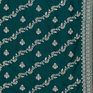 Bottle Green Threadwork Satin Saree