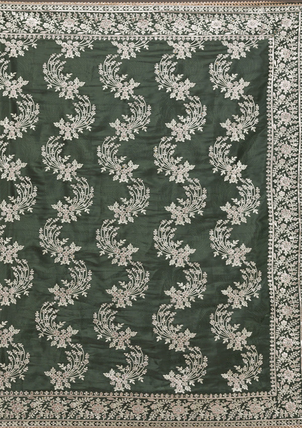 Bottle Green Threadwork Tissue Saree