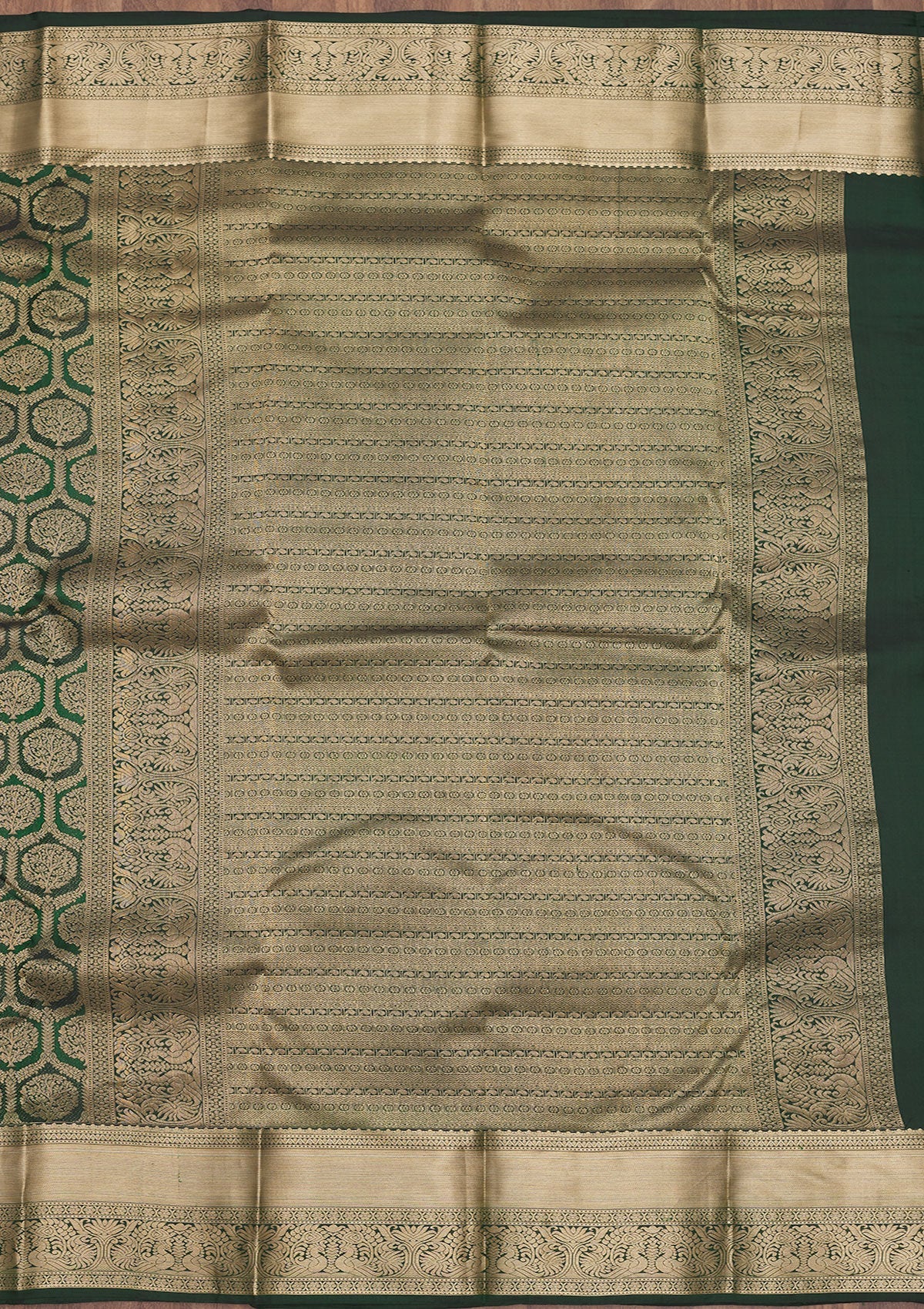 Bottle Green Zariwork Pure Silk Saree