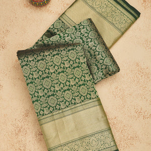 Bottle Green Zariwork Pure Silk Saree