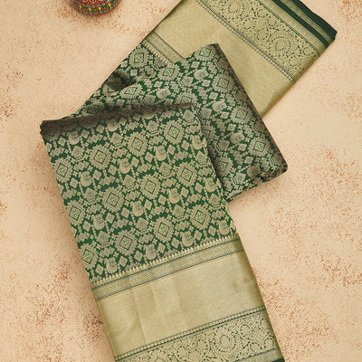 Bottle Green Zariwork Pure Silk Saree