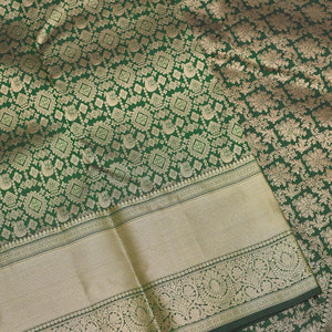 Bottle Green Zariwork Pure Silk Saree