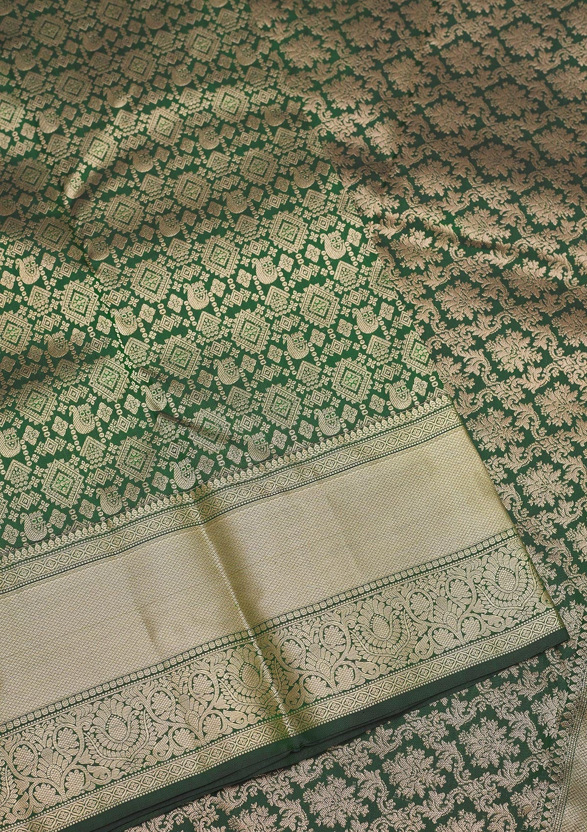 Bottle Green Zariwork Pure Silk Saree