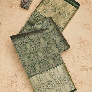 Bottle Green Zariwork Pure Silk Saree