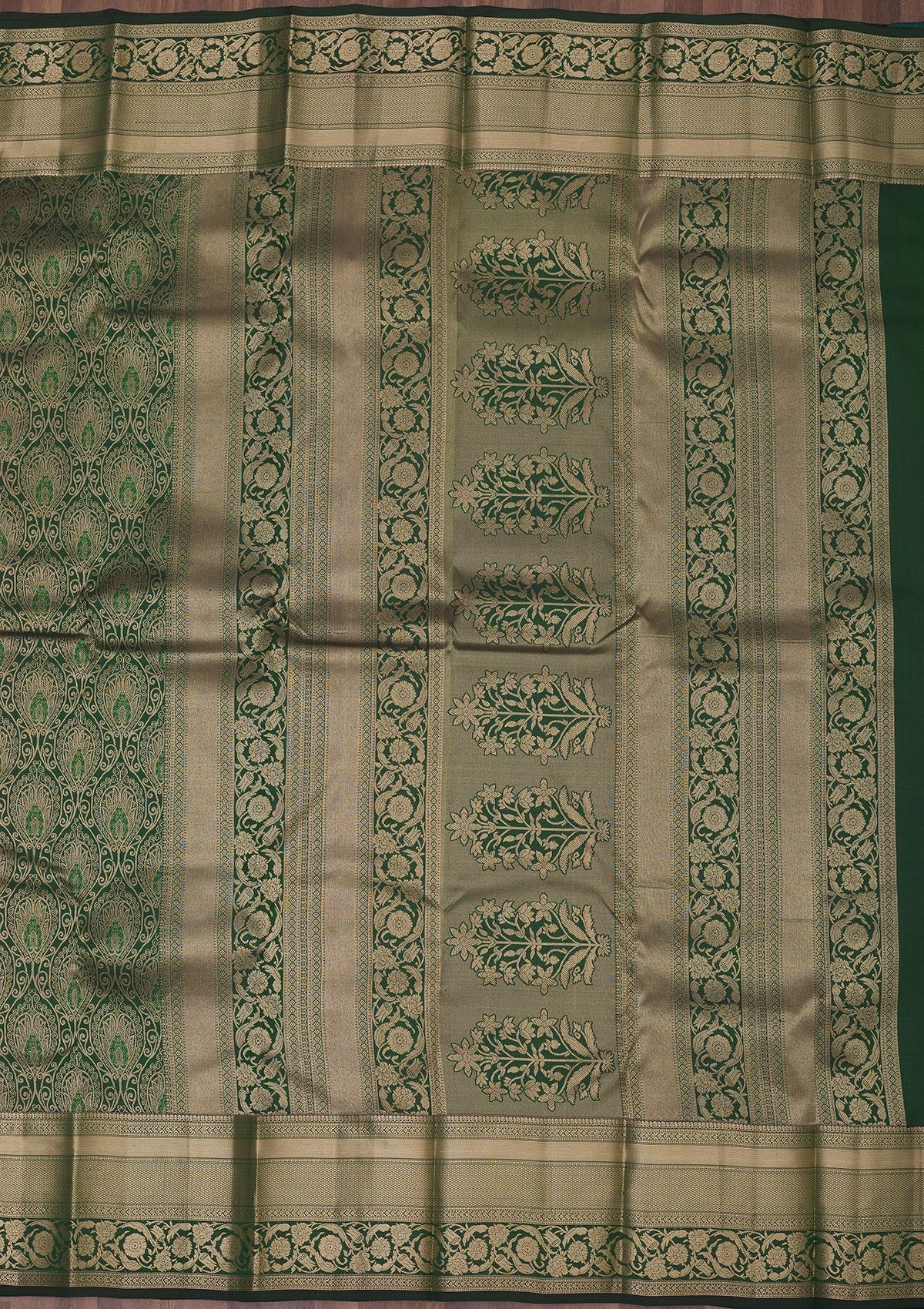 Bottle Green Zariwork Pure Silk Saree