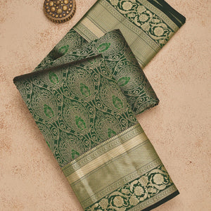Bottle Green Zariwork Pure Silk Saree