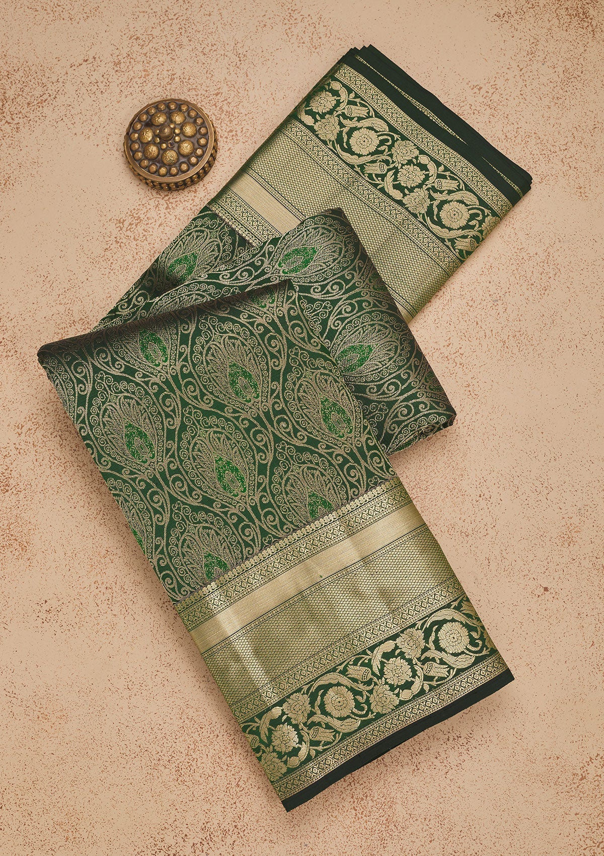 Bottle Green Zariwork Pure Silk Saree