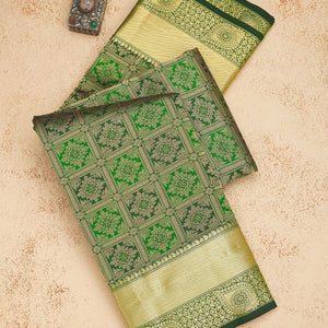 Bottle Green Zariwork Pure Silk Saree