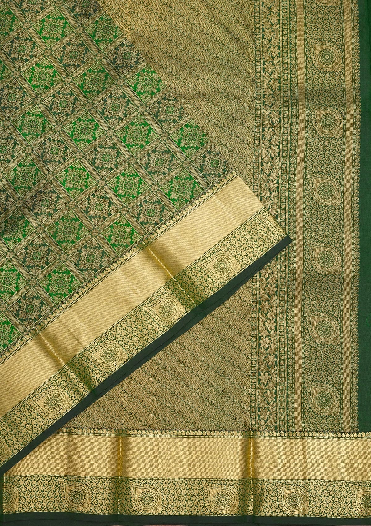 Bottle Green Zariwork Pure Silk Saree