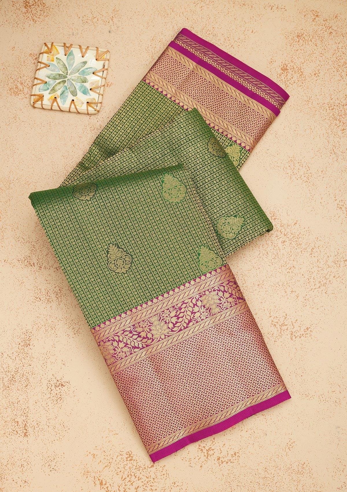Bottle Green Zariwork Pure Silk Saree