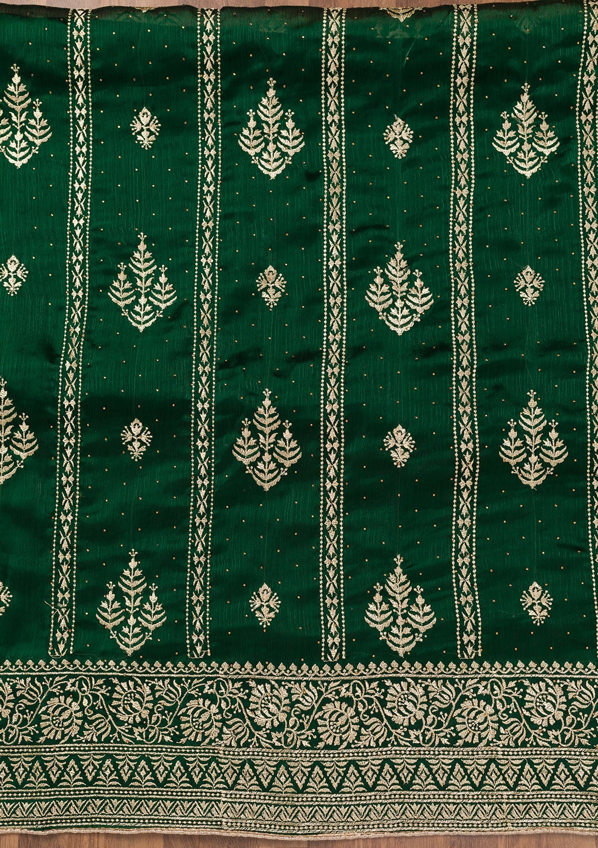 Bottle Green Zariwork Semi Crepe Unstitched Salwar Suit