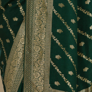Bottle Green Zariwork Semi Crepe Saree