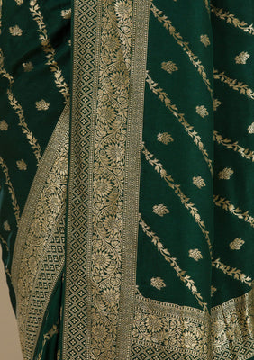 Bottle Green Zariwork Semi Crepe Saree