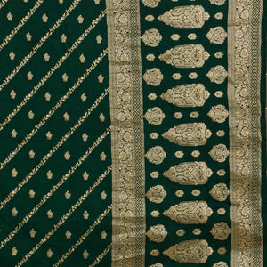 Bottle Green Zariwork Semi Crepe Saree