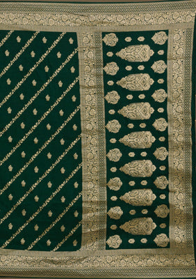 Bottle Green Zariwork Semi Crepe Saree