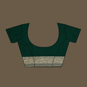 Bottle Green Zariwork Semi Crepe Saree