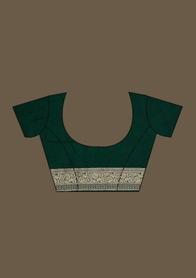 Bottle Green Zariwork Semi Crepe Saree