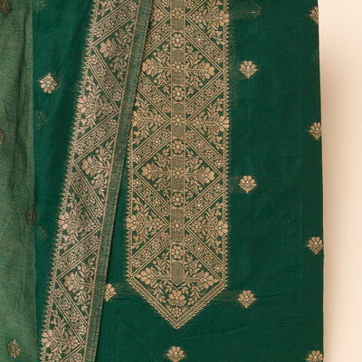 Bottle Green Zariwork Soft Silk Unstitched Salwar Suit
