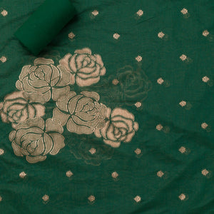 Bottle Green Zariwork Soft Silk Unstitched Salwar Suit