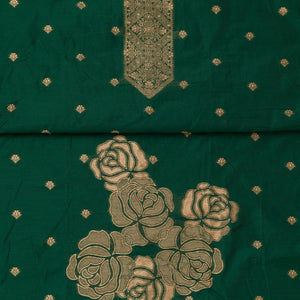 Bottle Green Zariwork Soft Silk Unstitched Salwar Suit