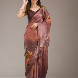 Brown Printed Tissue Saree