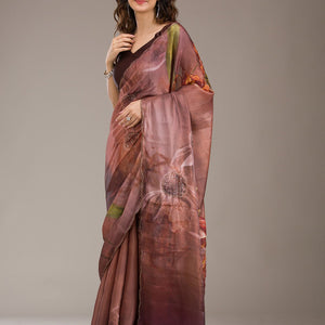 Brown Printed Tissue Saree