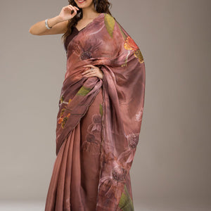 Brown Printed Tissue Saree