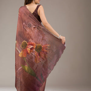 Brown Printed Tissue Saree