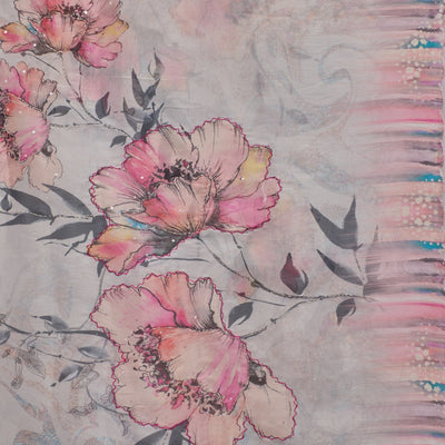 Cream Printed Tissue Saree