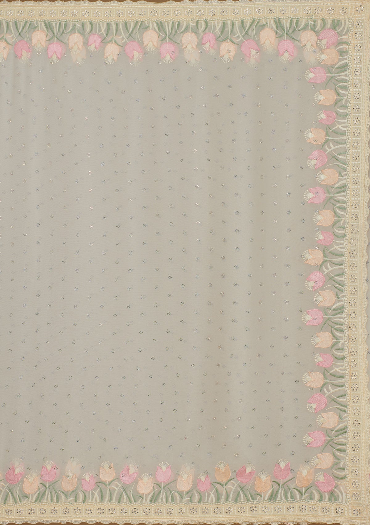 Cream Sequins Georgette Saree