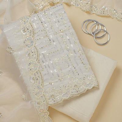 Cream Sequins Organza Unstitched Salwar Suit