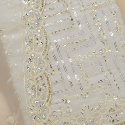 Cream Sequins Organza Unstitched Salwar Suit