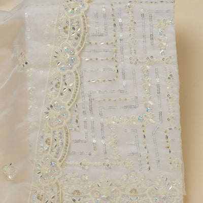 Cream Sequins Organza Unstitched Salwar Suit