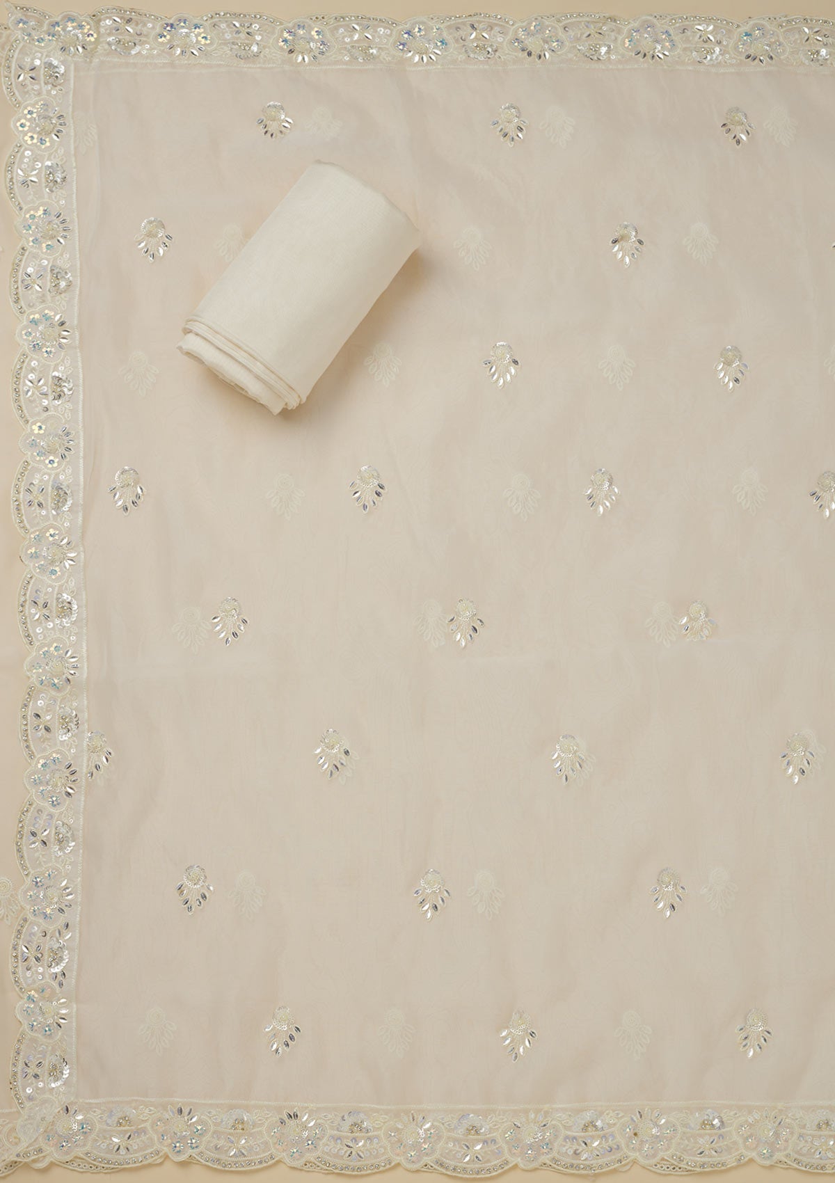 Cream Sequins Organza Unstitched Salwar Suit