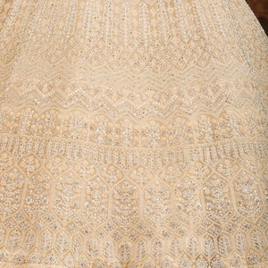 Cream Silver Stonework Net Readymade Lehenga