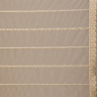 Cream Silver Stonework Net Readymade Lehenga
