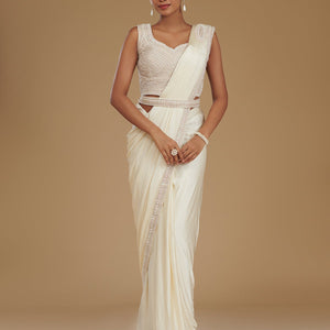 Cream Stonework Satin Readymade Saree