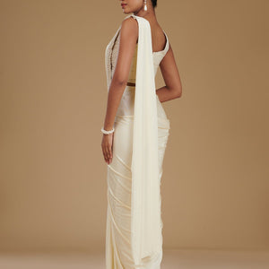 Cream Stonework Satin Readymade Saree