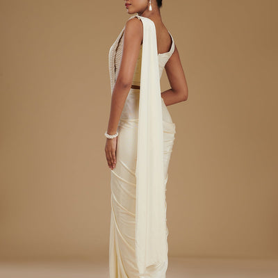 Cream Stonework Satin Readymade Saree